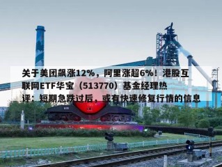 关于美团飙涨12%，阿里涨超6%！港股互联网ETF华宝（513770）基金经理热评：短期急跌过后，或有快速修复行情的信息
